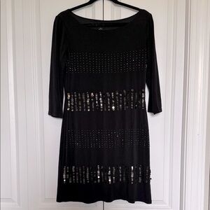 White House Black Market Black Sequin Long Sleeve Dress